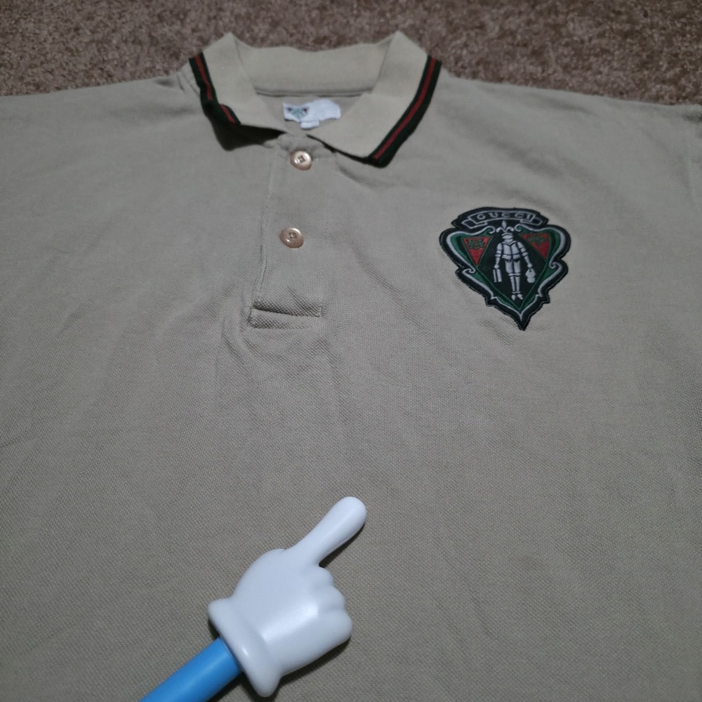 Gucci Equestrian Polo Shirt Beige Tan Made in Italy Mens Size XXL *FITS Large* - Picture 9 of 13
